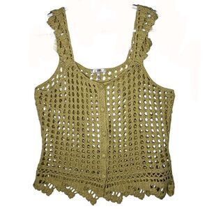 Metro 7 Vintage Gold Reflective Crochet Tank Women’s Cardigan Top 90’s Sz XL